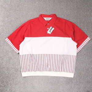 VTG 80s 90s Award Deadstock XL Red White Striped Short Sleeve Collared Shirt